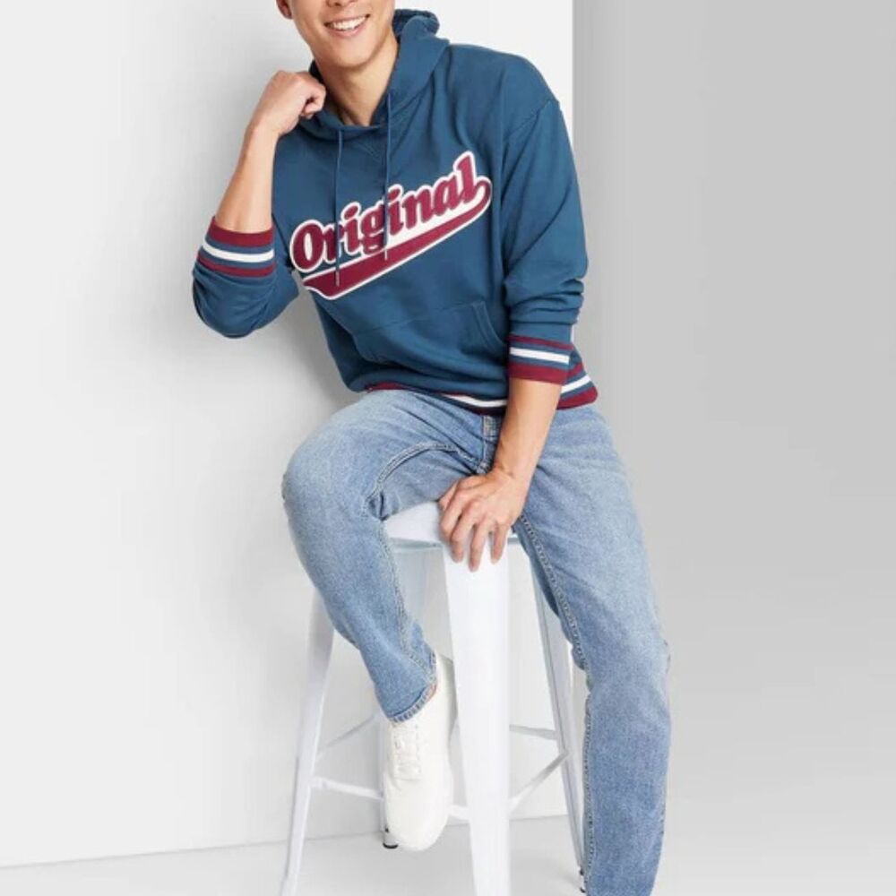 Original Patch Kangaroo Hoodie Sweatshirt Original Use Blue Burgundy Men's Small - Picture 6 of 12